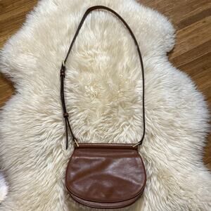 VTG 1990’s Vera Bradley Sidesaddle Brown Leather Puccini Pattern Crossbody Bag